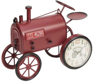 Metal Tin Tractor Clock Red Model