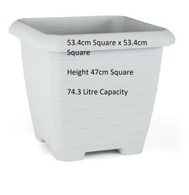 Heavy Duty Quality Plastic Square Castle Planters Plant Pots Off White  Length 53.4cm x Width 53.4cm x 47cm Height
