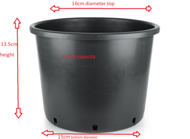 2 Litre Black Plastic Pot (top diameter 16cm x bottom diameter 15cm x 13.5cm Height