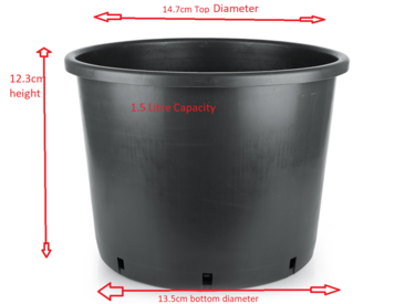 1.5 Litre Black Pot ( Top diameter 14.7cm x 12.3cm Height)