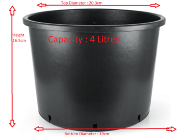 4 Litre Black Plastic Pot (Top Diameter 20.3cm x  16.5cm Height)