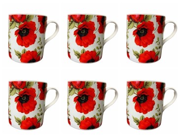 Set of 6 Poppy Design Coffee Tea Fine Bone China Mugs Poppy Mug Set - Balmoral