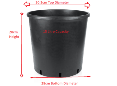 15 Litre Black Plastic Plant Pot Flower Pot top diameter 30.3cm x bottom diameter 28cm x 28cm height