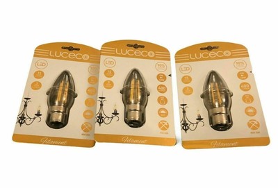 Pack of 3 LED Filament 4 Watt Bayonet Candle Bulb B22 Warm White 400 Lumens