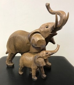 Wood Effect Elephant & Calf Statue by Leonardo Collection LP42895