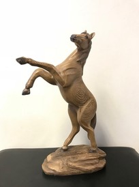 Wood Effect Rearing Horse Statue by Leonardo