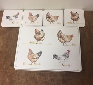 4 of Each Chicken Placemats and Chicken Coasters Set