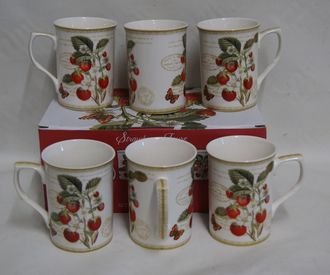 6x Classic Strawberry Fayre Fine China Mug Set