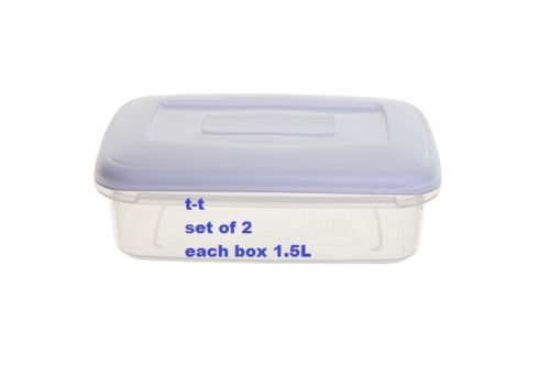 2x 1.5 Litre Rectangular Plastic Food Storer Lunch Box Dinner Tub