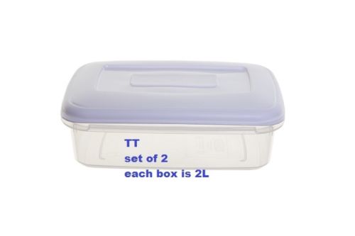 2x 2 Litre Rectangular Plastic Food Storer Lunch Box Dinner Tub