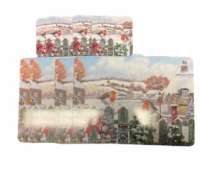 CHRISTMAS ROBIN PLACEMATS COASTERS BNIP FOUR OF EACH PLACEMAT AND COASTERS