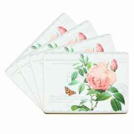 4x Redoute Rose Pink Flower Placemats