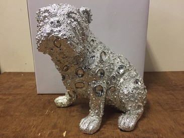 Silver Art Sitting Pug Dog Ornament Figurine by Leonardo Collection LP44826