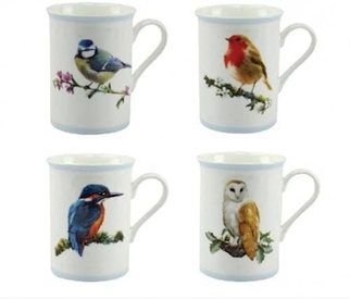Set of 4 British Bird Mugs Blue Tit Kingfisher Owl Robin BNIB by Leonardo Collection