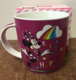 Pink Disney Minnie Mouse Mug Brand New in Box - "Rainbows Make Me Happy" Mug