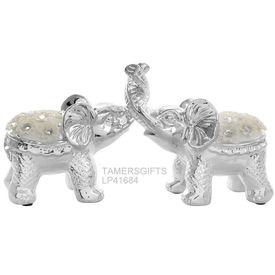 Silver Mille Decorative Diamante Elephants Interlinking Trunks by Leonardo Collection LP41684