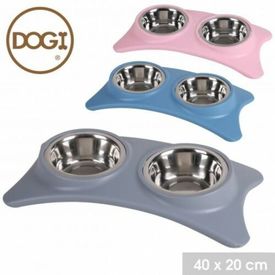 Double Pet Bowl Dog Cat Twin Food Water Dish Feeding Station - Removable Bowls
