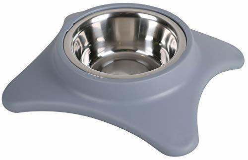 Grey Plastic Dog Feeding Dish Stainless Steel Bowl