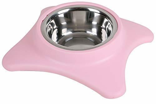 Pink Plastic Dog Feeding Dish Stainless Steel Bowl