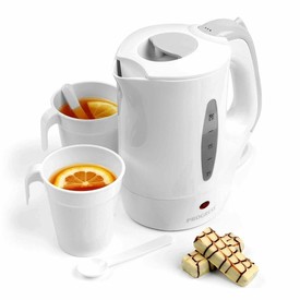 0.5L Travel Kettle with 2 Cups & 2 Spoons - White - (Ideal Caravan Kettle)