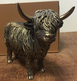 Reflections Bronze Colour Small Highland Cow Statue by Leonardo Collection