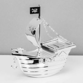 Christening Gift Baby Baptism Silver Plated Pirate Ship Moneybox