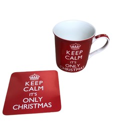 Keep Calm it's only Christmas Mug & Coaster Gift Set
