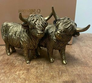 Reflections Twin Bronze Colour Highland Cow Statue Ornament Figurine by Leonardo Collection