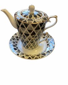 Black Mosaic Teapot for one Set with Cup & Saucer