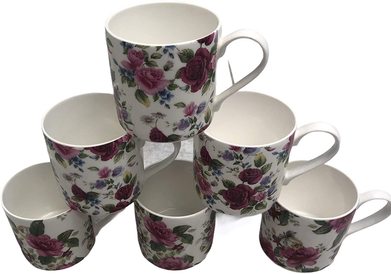 Set of 6 Large Balmoral Rose Chintz Floral Mugs - Fine Bone China Coffee/Tea Mugs Cups Beakers Brand New