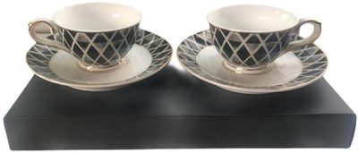 Black Mosaic Set of 2 Expresso Cups with Saucers in Gift Box