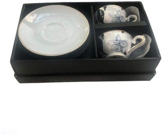 Blue Orchid Flower Set of 2 Expresso Cups with Saucers in Gift Box
