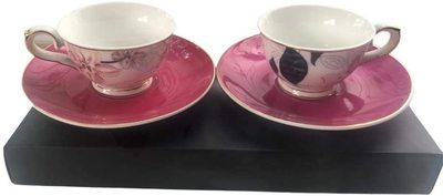 Pink Orchid Flower Set of 2 Expresso Cups with Saucers in Gift Box