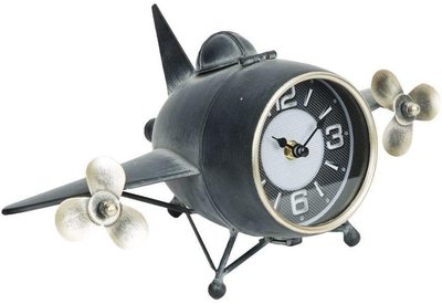 Metal Tin Black Grey Aeroplane Clock