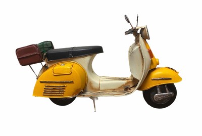 Metal Tin Cream & Yellow Scooter Model