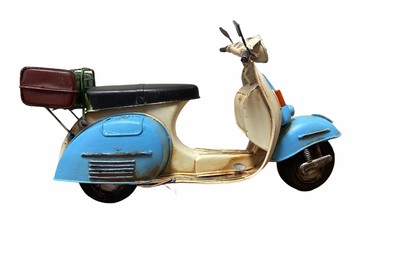 Metal Tin Cream & Blue Scooter Model