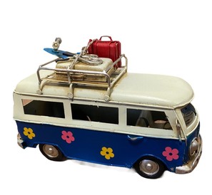 Metal Tin Royal Blue Hippy Camper Van Model - Length 17cm