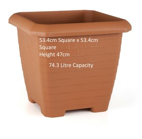 Heavy Duty Quality Plastic Square Castle Planters Plant Pots Terracotta Length 53.4cm x Width 53.4cm x 47cm Height