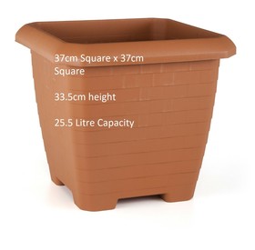 Heavy Duty Quality Plastic Square Castle Planters Plant Pots Terracotta Length 37cm x Width 37cm x 33.5cm Height