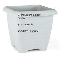 Heavy Duty Quality Plastic Square Castle Planters Plant Pots Off White Length 37cm x Width 37cm x 33.5cm Height