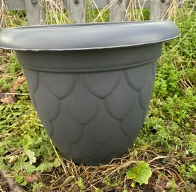 46cm Round Plastic Flower Pot Gunmetal Grey