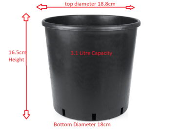 3.1 Litre Black Plastic Pot (top diameter 18.8cm x (bottom diameter 18cm x 16.5cm Height)