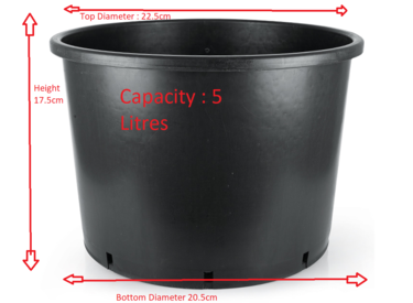 5 Litre Black Plastic Pot (Top Diameter 22.5cm x Height 17.5cm)