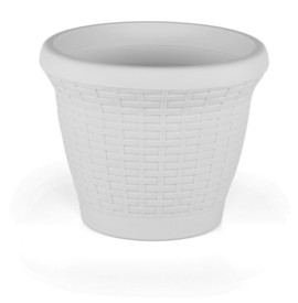 Rattan Style White Plastic Round 30cm plant pot