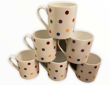 Set of 6 Fine Bone China Spotty Mugs Polka Dots Dotty Mug Gift Set