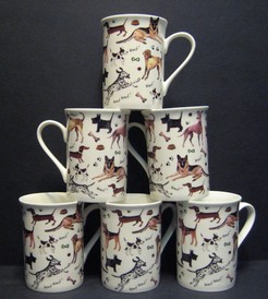 Set of 6 Fine Bone China DOG LOVERS Mug Set