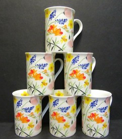 Set of 6 Fine Bone China Daffodil Meadow Flower Mugs