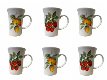Set of 6 Fine Bone China Summer Fruits Mug Set