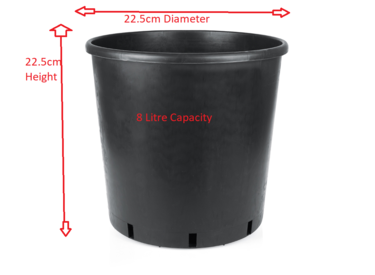 8 Litre Black Plastic Plant Pot Flower Pot 22.5cm diameter x 22.5cm Height