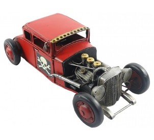 Metal Tin Red Hot Rod Truck Car Model